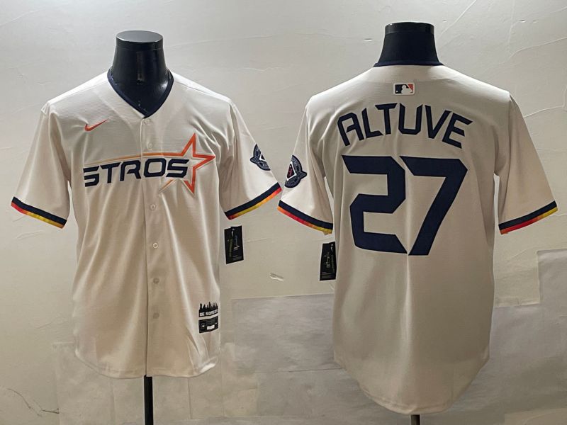 Men Houston Astros #27 Altuve Cream Three generations Joint Name 2025 Nike MLB Jersey style 5
